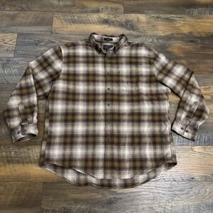 Pendleton Mason Plaid Flannel Shirt Mens XL Brown Tan Cotton Button Up